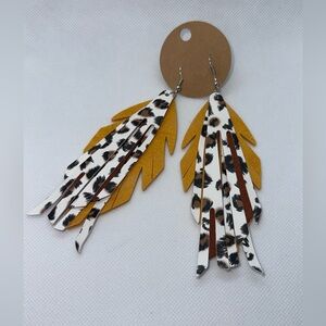 Paparazzi Yellow and Leopard Print Feather Earrings